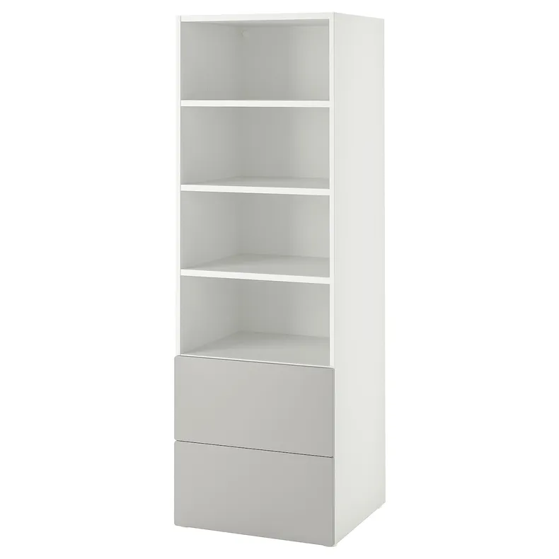 IKEA SMÅSTAD СМОСТАД / PLATSA ПЛАТСА, книжкова шафа, біло-сірий з 2 шухлядами, 60x57x181 см 994.832.83 фото №1