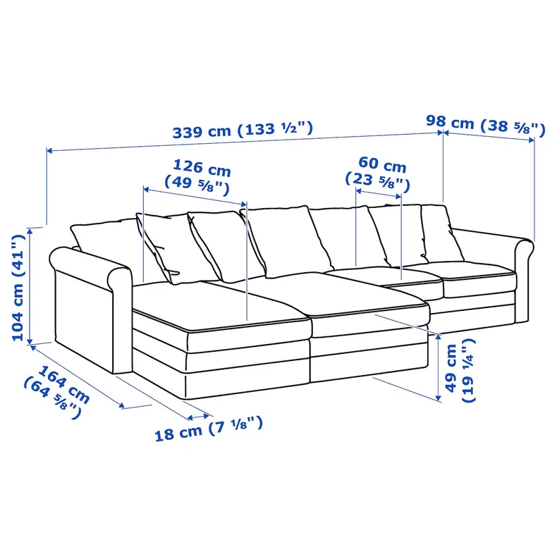 IKEA GRÖNLID ГРЁНЛИД, 4-местный диван с козетками, Sporda темно-серый 194.085.70 фото №9