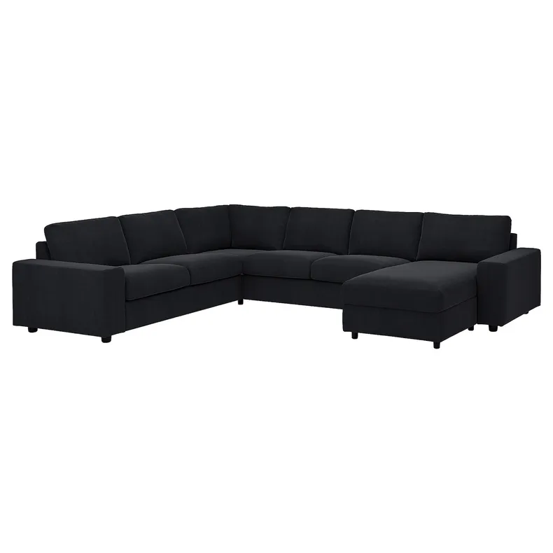 IKEA VIMLE ВИМЛЕ, угловой 5-местный диван с козеткой, с широкими подлокотниками / Саксемара черно-синий 994.018.24 фото №1