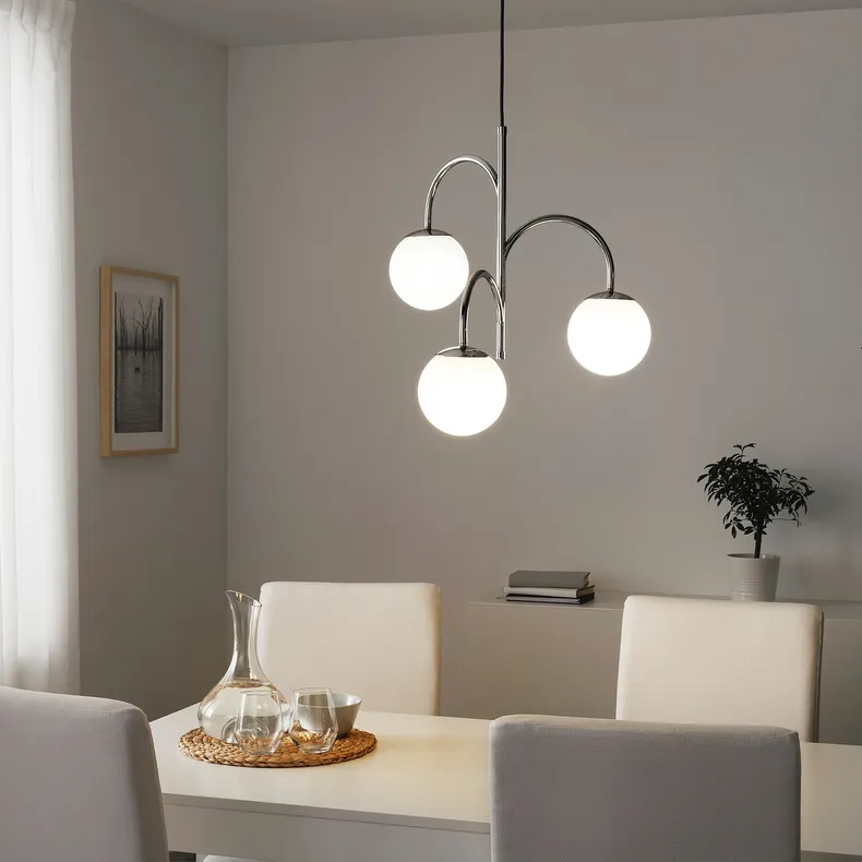 IKEA SIMRISHAMN СИМРИСХАМН, подвесной светильник, 3-рожк, хром / опаловое белое стекло, 55 см 804.078.35 фото №2