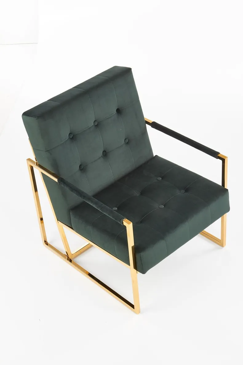 Мягкое кресло HALMAR PRIUS, бархатная обивка - темно-зеленый, каркас - золотой фото №2