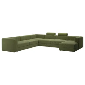 IKEA JÄTTEBO ЭТТЕБО, 7-местный п-образный диван, с кушеткой, справа с подголовником/Самсала темно-желто-зеленая 895.106.06 фото