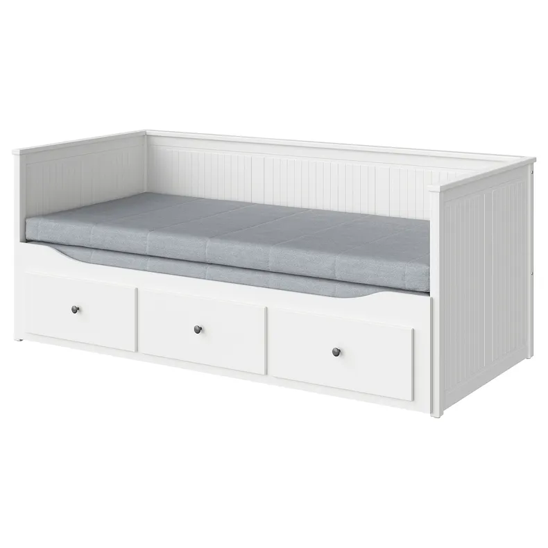 IKEA HEMNES ХЕМНЕС, кушетка, 3 шухляди/2 матраци, білий/ОГОТНЕС жорсткий, 80x200 см 794.281.17 фото №1