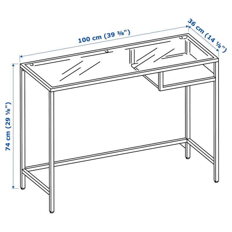 IKEA VITTSJÖ ВІТТШЕ, стіл для ноутбука, чорно-коричневий/скло, 100x36 см 802.213.52 фото №6