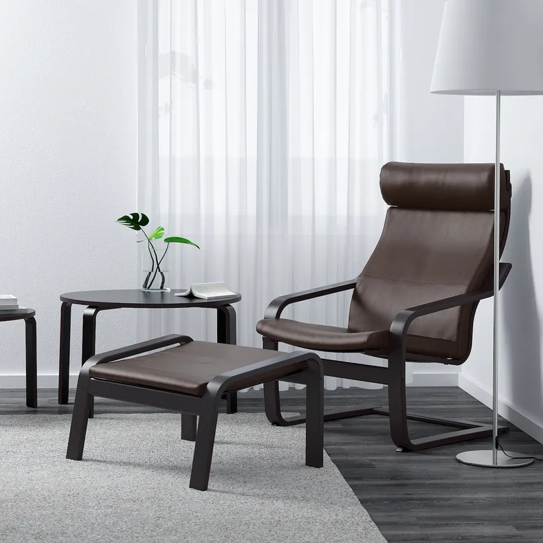 IKEA POÄNG ПОЭНГ, кресло с табуретом для ног, черно-коричневый / Глосе темно-коричневый 595.510.71 фото №2