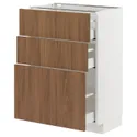 IKEA METOD МЕТОД / MAXIMERA МАКСИМЕРА, напольный шкаф с 3 ящиками, белый / Имитация коричневого ореха, 60x37 см 495.197.22 фото thumb №1