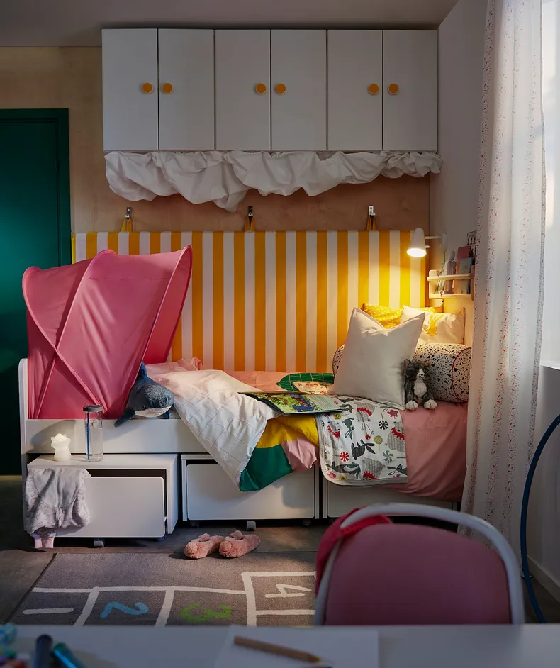 IKEA SLÄKT СЛЭКТ, каркас кровати с 3 ящиками, белый, 90x200 см 893.860.70 фото №3