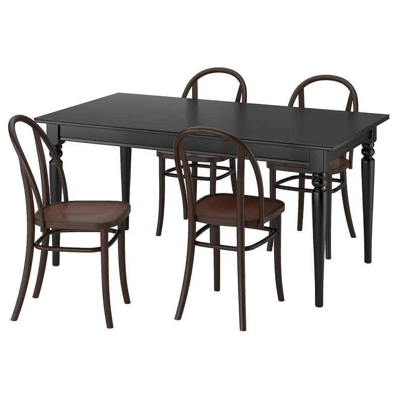IKEA INGATORP ІНГАТОРП / SKOGSBO СКОГСБУ, стіл+4 стільці, чорний/темно-коричневий, 155/215 см 095.747.44 фото №1