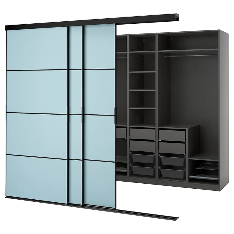 IKEA SKYTTA СКЮТТА / PAX ПАКС, гардероб із розсувними дверцятами, чорний темно-сірий / світло-блакитний Mehamn, 276x160x240 см 495.524.86 фото №1