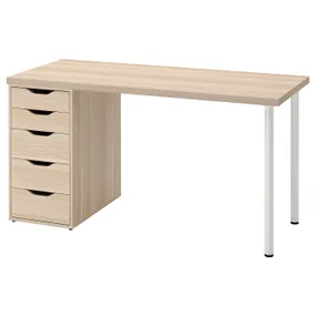 IKEA LAGKAPTEN ЛАГКАПТЕН / ALEX АЛЕКС, письмовий стіл, дуб морений білий / білий, 140x60 см 194.320.23 фото