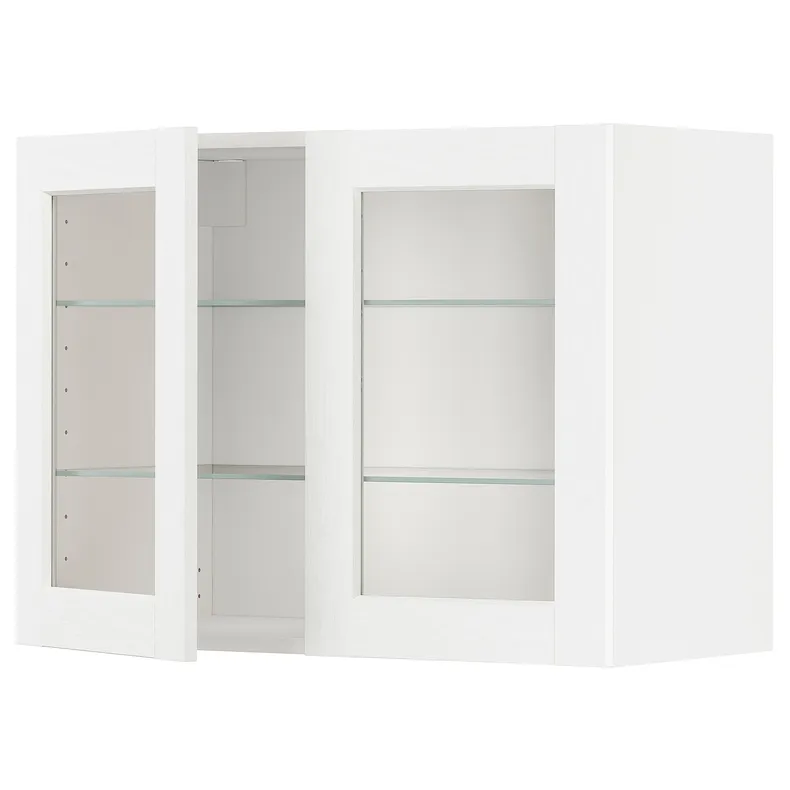 IKEA METOD МЕТОД, настінна шафа, полиці / 2 склх дверц, білий Енкопінг / білий імітація дерева, 80x60 см 394.734.75 фото №1