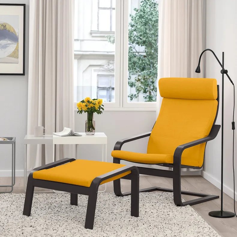 IKEA POÄNG ПОЕНГ, крісло, чорно-коричневий / СКІФТЕБУ жовтий 393.870.91 фото №2
