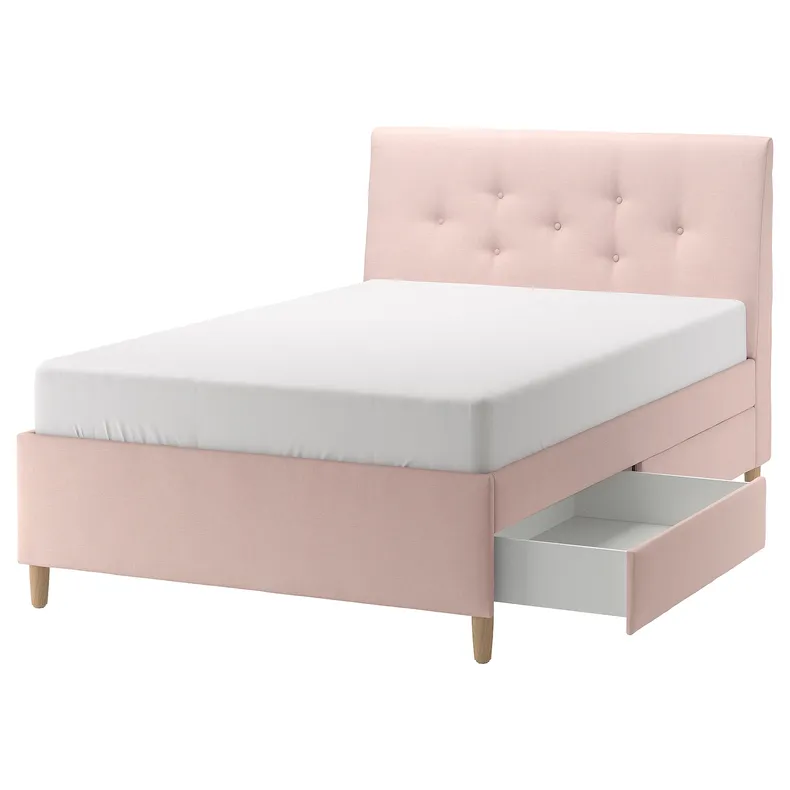 IKEA IDANÄS ИДАНЭС, кровать с отделением для хранения, Окрашенный в бледно-розовый цвет, 140x200 см 804.471.67 фото №1