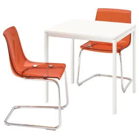 IKEA MELLTORP МЕЛЬТОРП / TOBIAS ТОБИАС, стол и 2 стула, белый белый / хром коричневый / красный, 75x75 см 694.992.71 фото