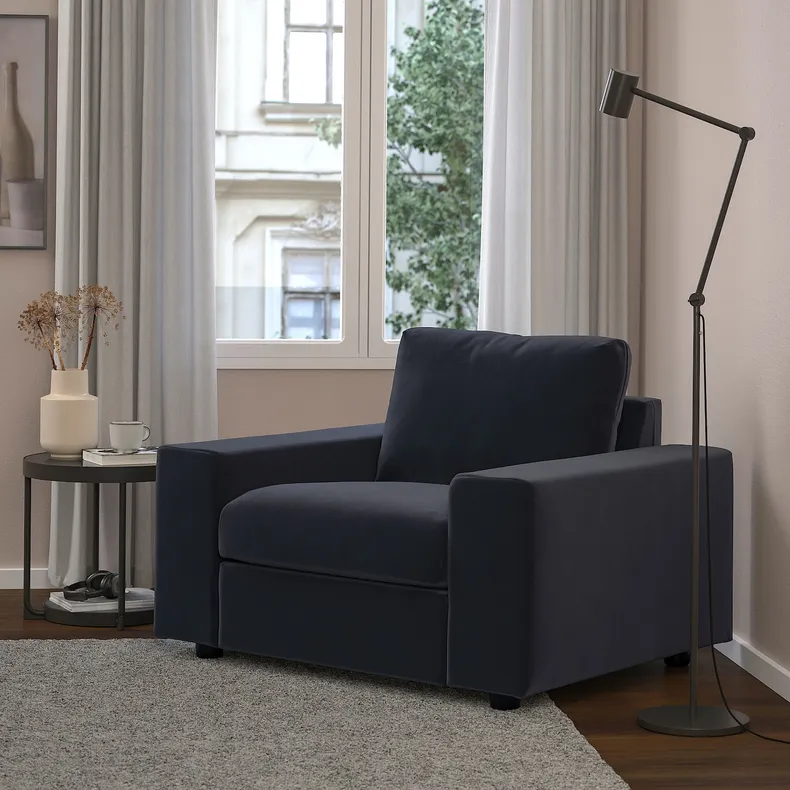 IKEA VIMLE ВИМЛЕ, кресло, с широкими подлокотниками/Djuparp темно-серый 294.768.70 фото №2
