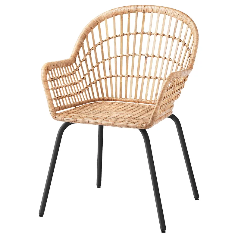 IKEA NILSOVE НІЛЬСОВЕ, стілець із підлокітниками, ротанг / чорний 405.336.33 фото №1