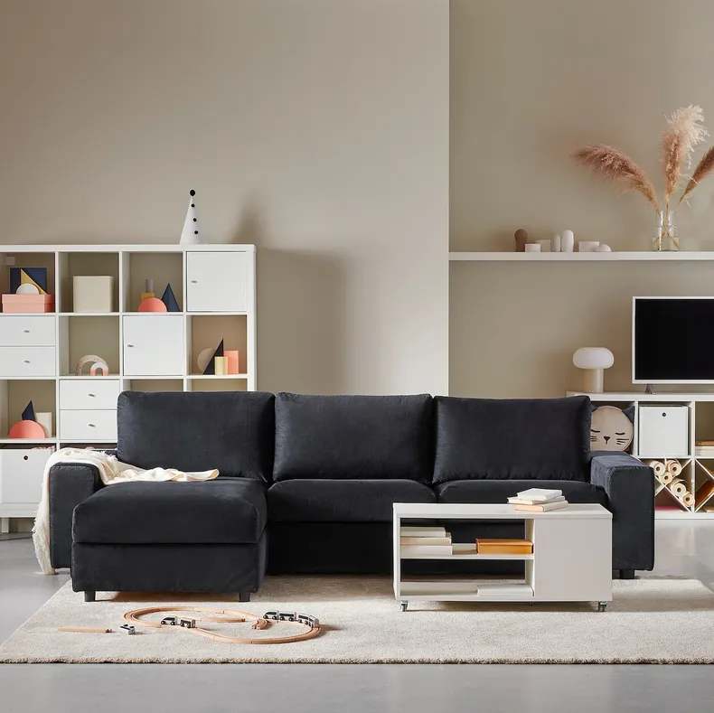IKEA VIMLE ВИМЛЕ, 3-местный диван с козеткой, с широкими подлокотниками Saxemara / черно-синий 694.014.58 фото №2
