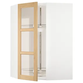 IKEA METOD МЕТОД, углов навесн шкаф с врщ скц / сткл дв, белый / дуб форсбака, 68x100 см 695.093.31 фото