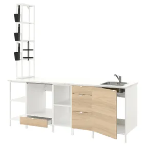 IKEA ENHET ЭНХЕТ, кухня, белый / имит. дуб, 243x63.5x241 см 493.379.82 фото