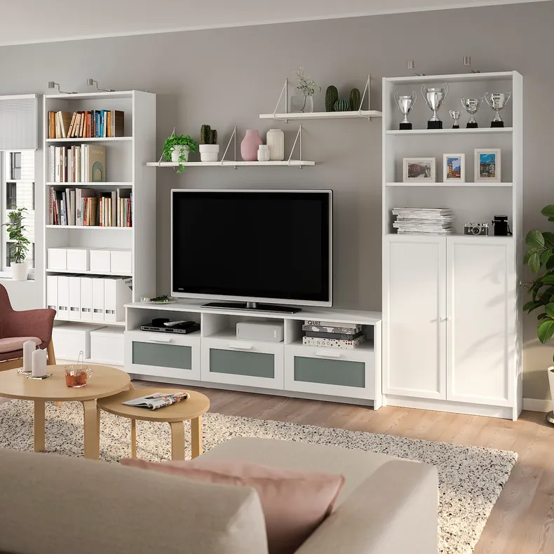 IKEA BILLY БИЛЛИ / BRIMNES БРИМНЭС, шкаф для ТВ, комбинация, белый, 340x41x202 см 693.986.20 фото №2