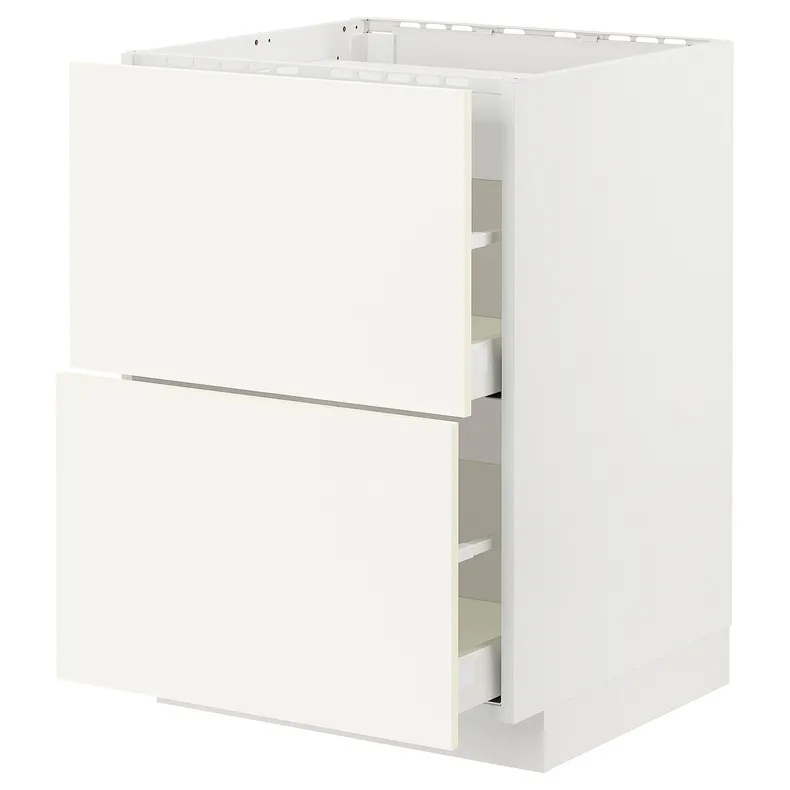IKEA METOD МЕТОД / MAXIMERA МАКСИМЕРА, шкаф д / варочной панели / 2фасада / 2ящ, белый / Вальстена белый, 60x60 см 395.071.78 фото №1