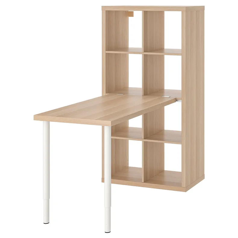 IKEA KALLAX КАЛЛАКС / LINNMON ЛИННМОН, стол, комбинация, белый / дуб, окрашенный в белый цвет, 77x139x147 см 894.816.99 фото №1