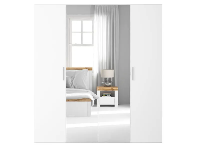 BRW Шкаф четырехдверный Flex 200 см с зеркалом белый глянец, зеркало/белый глянец SZAFA_ZESTAW_13-BI/BLP/SZ фото №3
