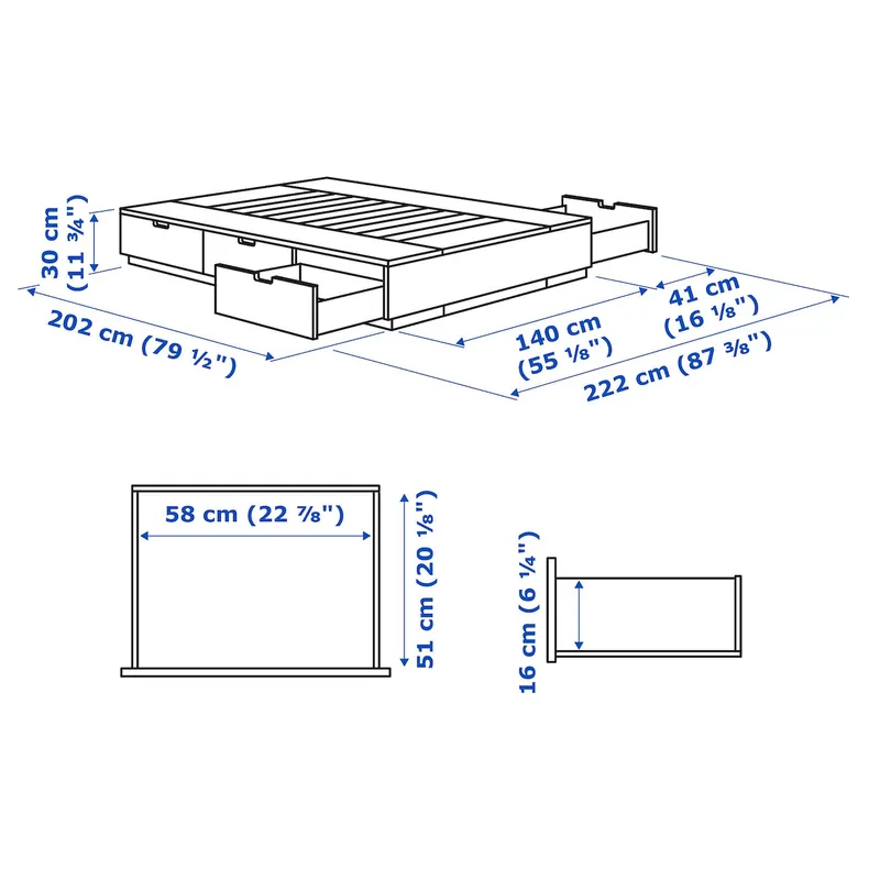 IKEA NORDLI НОРДЛИ, каркас кровати с ящиками, белый, 140x200 см 403.498.47 фото №6