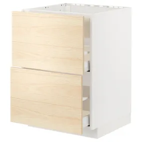 IKEA METOD МЕТОД / MAXIMERA МАКСИМЕРА, шкаф д / варочн панели / вытяжка / ящик, белый / аскерсундский узор светлый ясень, 60x60 см 594.777.45 фото