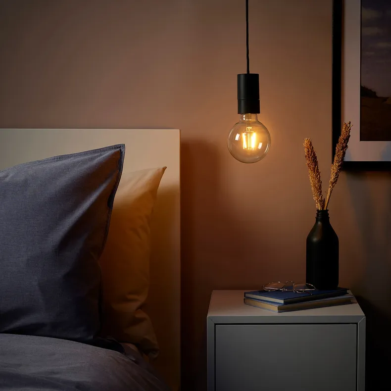 IKEA SUNNEBY СУННЕБЮ / LUNNOM ЛУННОМ, підвісний світильник із лампою, чорна куля / прозора 794.911.99 фото №2