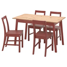 IKEA PINNTORP ПІННТОРП / PINNTORP ПІННТОРП, стіл+4 стільці, світло-коричнева морилка червона морилка/червона морилка, 125 см 194.844.51 фото