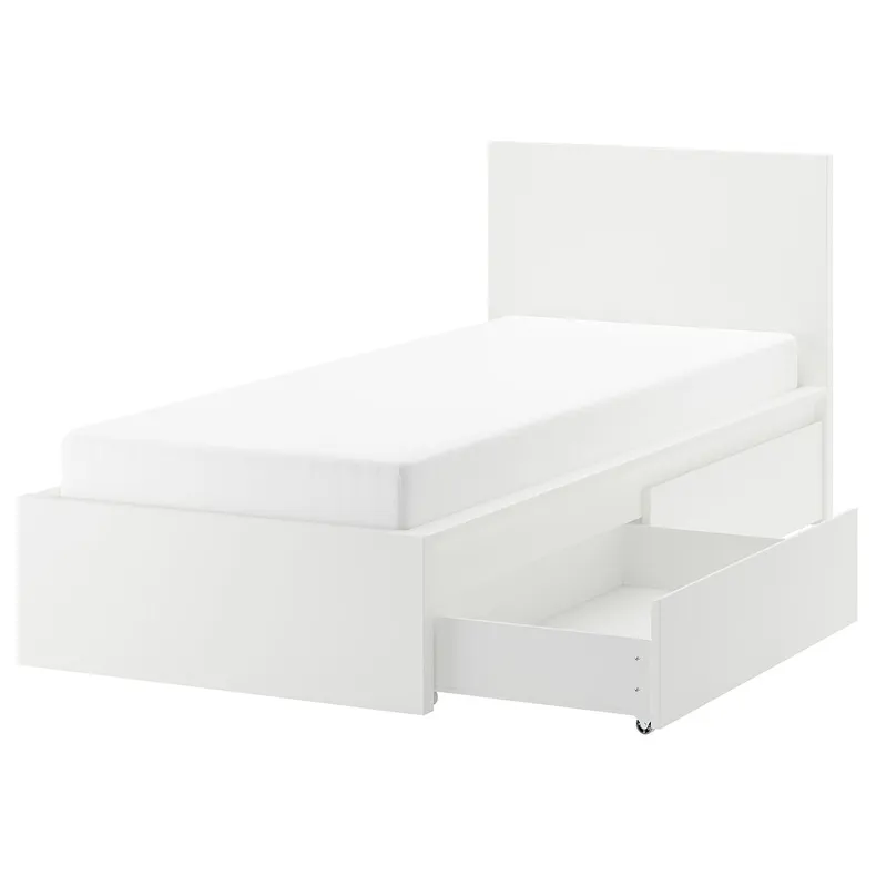 IKEA MALM МАЛЬМ, каркас кровати+2 кроватных ящика, белый / Линдбоден, 90x200 см 394.950.00 фото №1