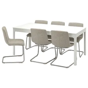 IKEA EKEDALEN ЕКЕДАЛЕН / LUSTEBO ЛУСТЕБУ, стіл+6 стільців, білий хром / віарп бежевий / коричневий, 180/240 см 395.235.07 фото