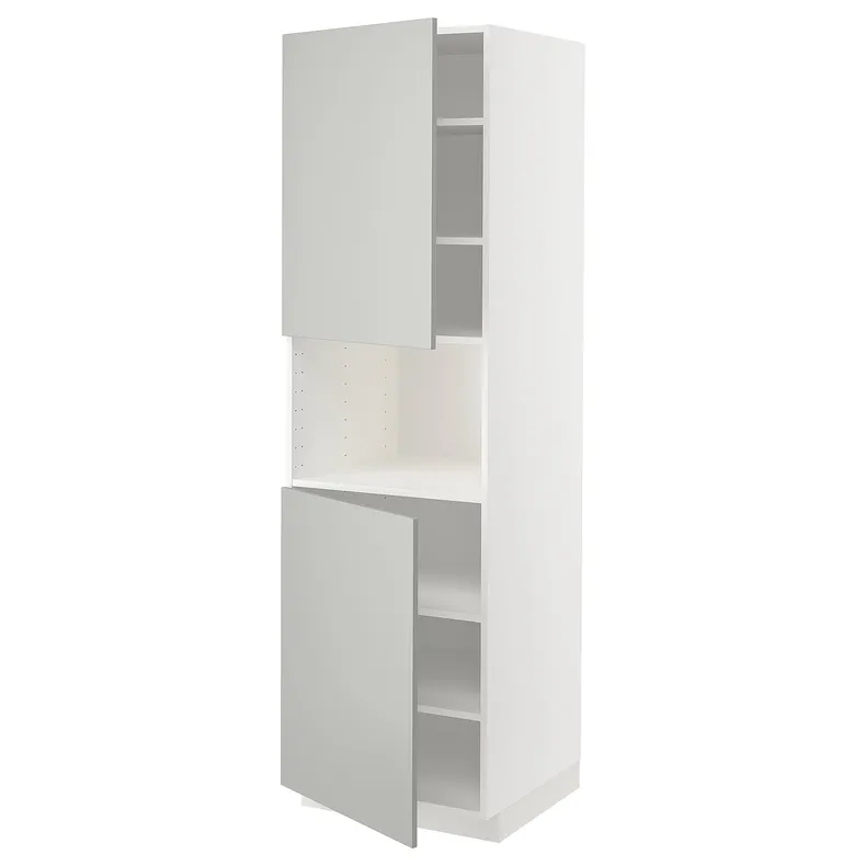 IKEA METOD МЕТОД, вис шафа д / мікрохв печі / 2 двер / пол, білий / Хавсторп світло-сірий, 60x60x200 см 295.381.75 фото №1