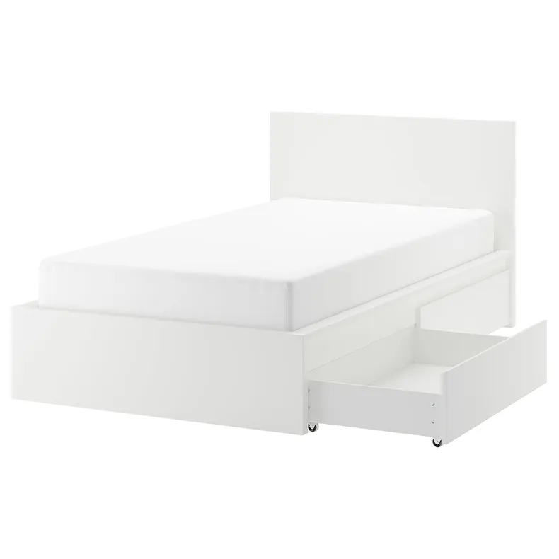 IKEA MALM МАЛЬМ, каркас ліжка, високий, 2 крб д / збер, білий / Лурьой, 120x200 см 990.477.44 фото №1