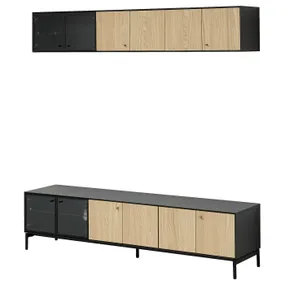 IKEA BOASTAD БУАСТАД, шкаф для ТВ, комбинация, чёрный / глазчатый дуб, 181x42 см 195.352.19 фото