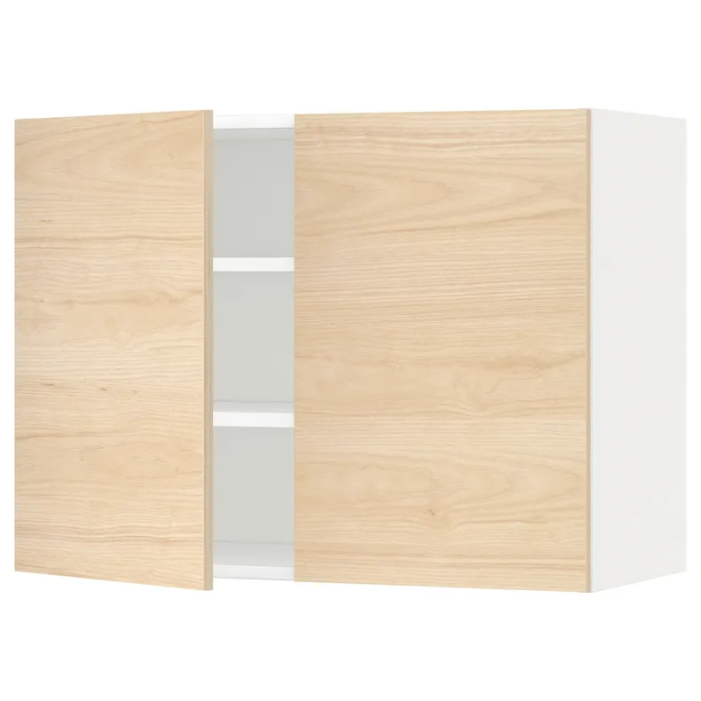 IKEA METOD МЕТОД, навесной шкаф с полками / 2дверцы, белый / аскерсундский узор светлый ясень, 80x60 см 994.685.36 фото №1