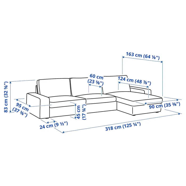IKEA KIVIK КІВІК, 4-місний диван із кушеткою, ТІББЛЕБЮ бежевий/сірий 994.405.85 фото №9