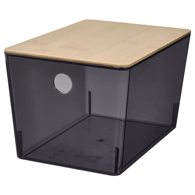 IKEA KUGGIS КУГГІС, коробка з кришкою, прозорий чорний/бамбук, 18x26x15 см 895.612.95 фото №1
