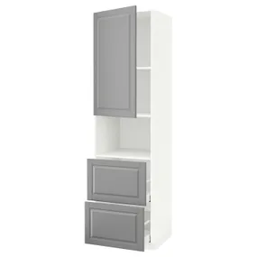 IKEA METOD МЕТОД / MAXIMERA МАКСИМЕРА, высокий шкаф д / СВЧ / дверца / 2ящика, белый / бодбинский серый, 60x60x220 см 394.586.20 фото