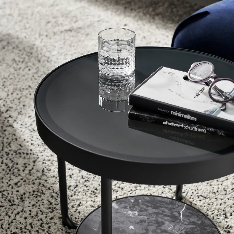 IKEA FRÖTORP ФРЁТОРП, придиванный столик, антрацит, имитирующий мрамор / черное стекло, 48 см 104.922.76 фото №4