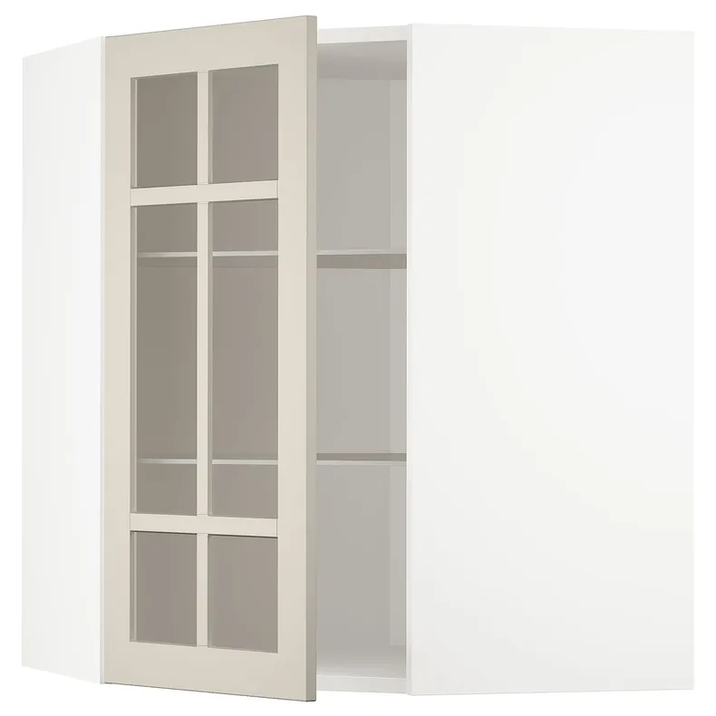 IKEA METOD МЕТОД, кутова настін шафа, полиці / скл двер, білий / стенсундський бежевий, 68x80 см 694.079.74 фото №1