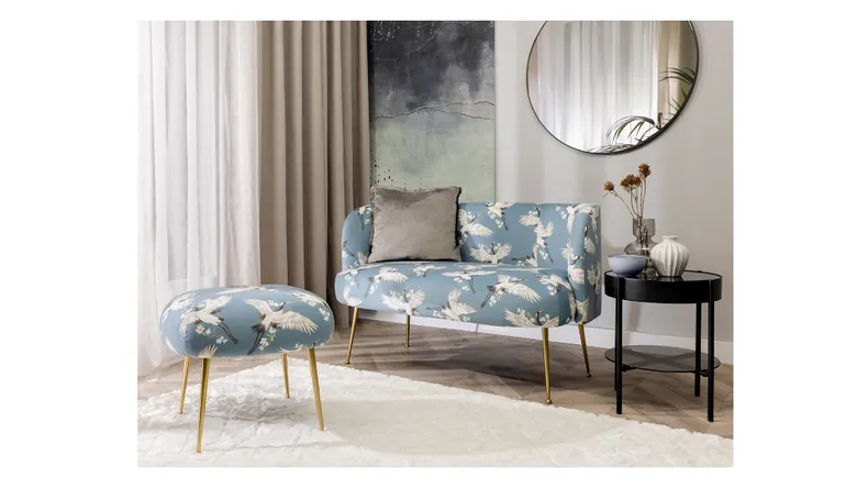BRW Комплект для гостиной Cloe диван-кресло пуф гламур синий, Печать Краны 0260-007-80/P2 белый синий ZE-CLOE-2S+ES+H-G3-PR_ZURAWIE_0260-007-80/P2 фото №10