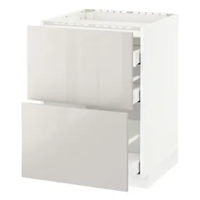 IKEA METOD МЕТОД / MAXIMERA МАКСІМЕРА, підлог шафа д / плити, 2 фр пан / 3 шух, білий / Ringhult світло-сірий, 60x60 см 691.424.36 фото