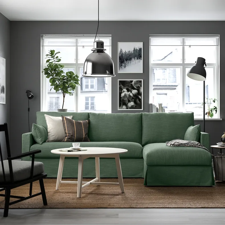 IKEA HYLTARP ХИЛЬТАРП, 3-местный диван с козеткой, правый, Хемместа серо-зеленая 495.149.70 фото №2