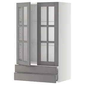 IKEA METOD МЕТОД / MAXIMERA МАКСІМЕРА, шафа навісна, 2 скл дверцят / 2 шухл, білий / сірий Бодбін, 60x100 см 593.949.72 фото