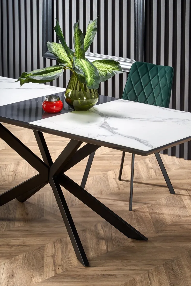 Кухонний стіл розкладний HALMAR DIESEL 160-200x90 см, стільниця - білий мармур / темно-сірий, ніжки - чорні фото №8