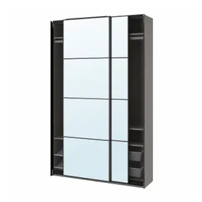 IKEA PAX ПАКС / AULI АУЛІ, гардероб із розсувними дверцятами, темно-сірий/дзеркальний, 150x44x236 см 395.613.25 фото