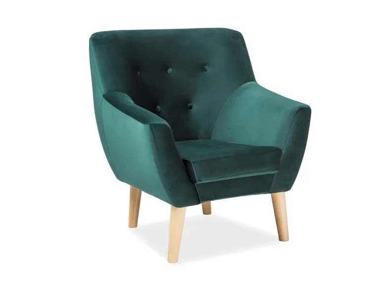 Кресло мягкое бархатное SIGNAL NORDIC 1 Velvet, Bluvel 78 - зеленый / бук фото №1