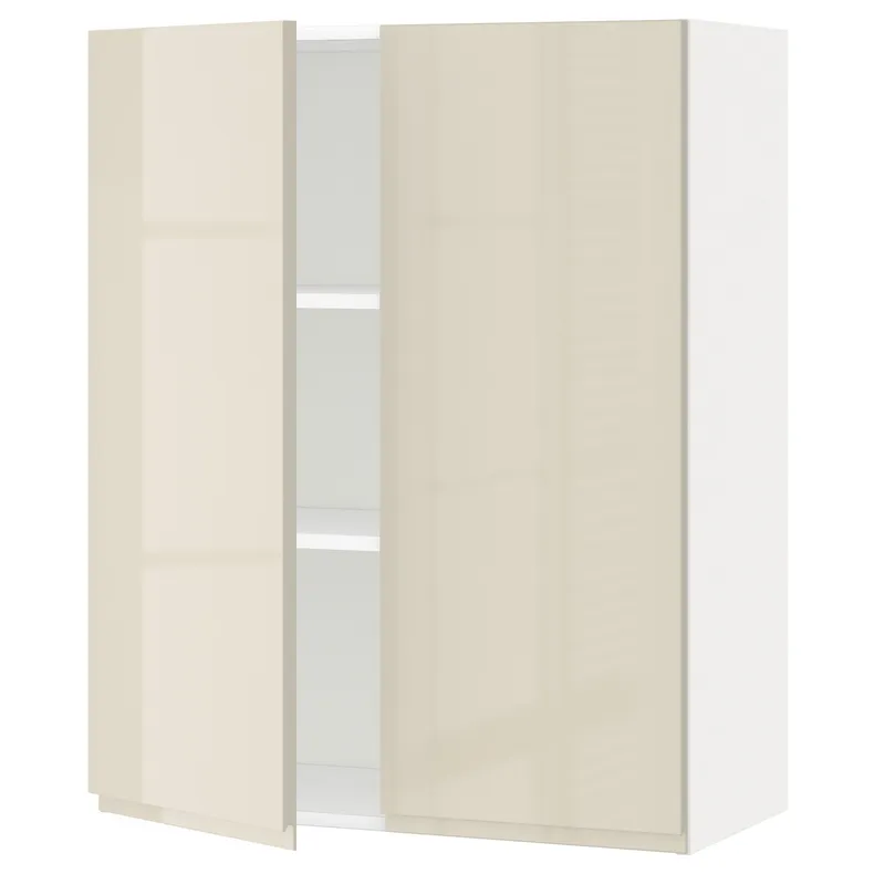 IKEA METOD МЕТОД, навісна шафа з полицями / 2 дверцят, білий / Voxtorp високий глянець світло-бежевий, 80x100 см 694.578.98 фото №1